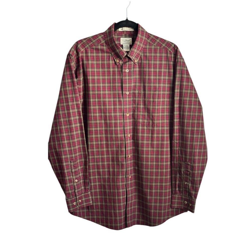 L.L. Bean Men's Read Plaid, Long Sleeve, Wrinkle Free 💯 Cotton Shirt, Size M-REG